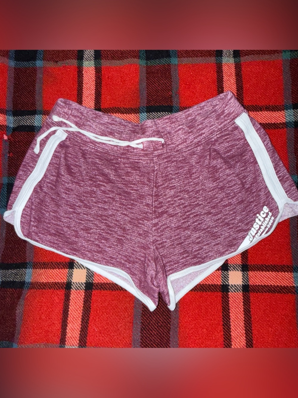 Justice Marled Berry Athletic Shorts with White Trim